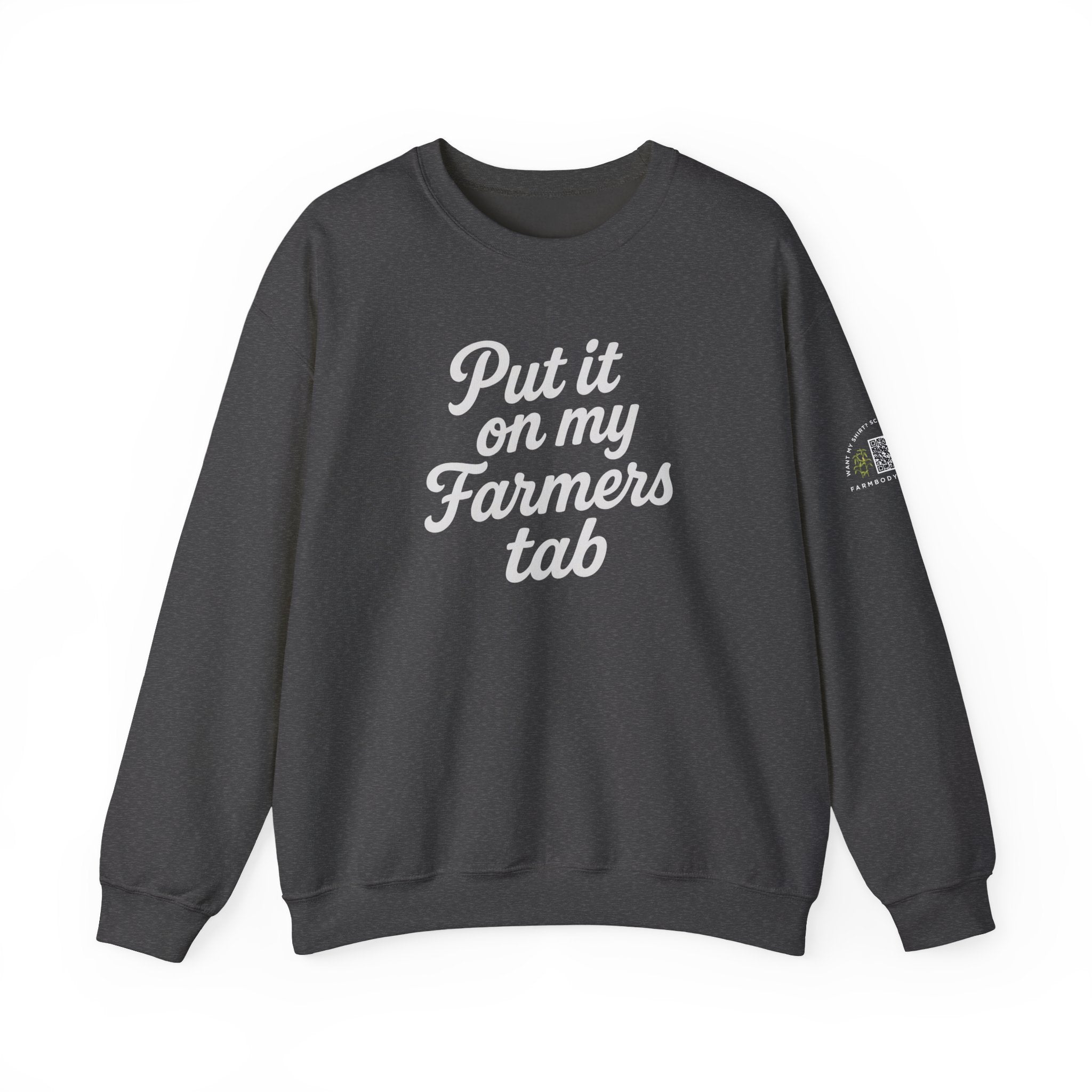 Put it on my farmers tab farm wife sweatshirt with QR code on sleeve