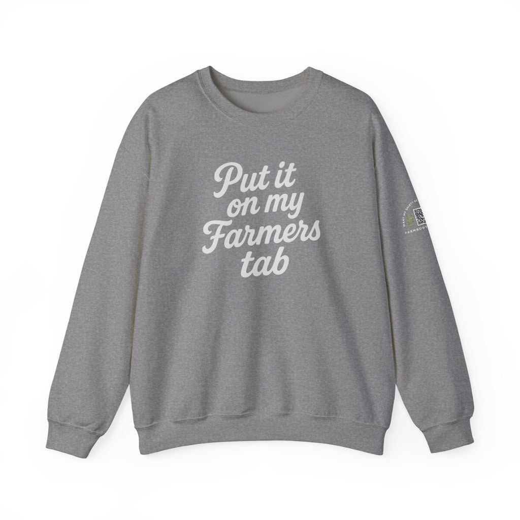 Put it on my farmers tab farm wife sweatshirt with QR code on sleeve