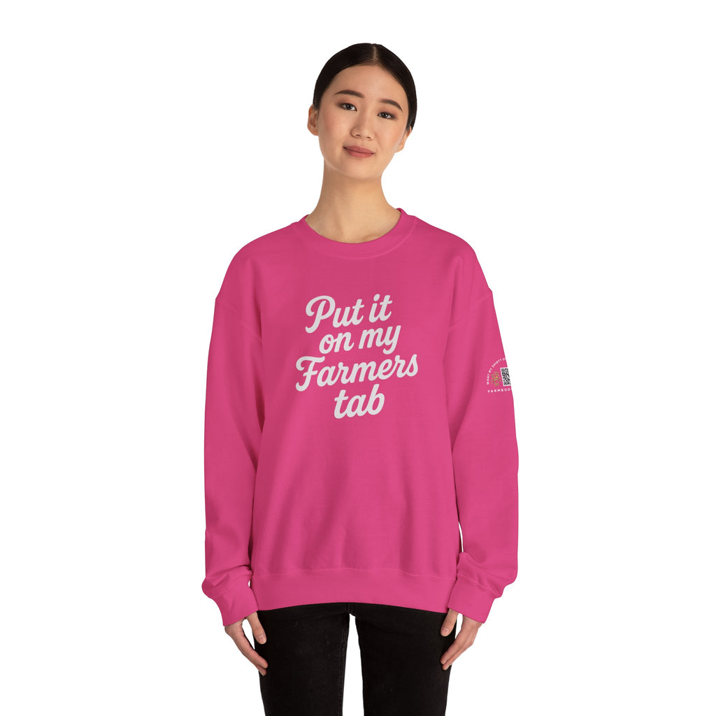 Put it on my farmers tab farm wife sweatshirt with QR code on sleeve