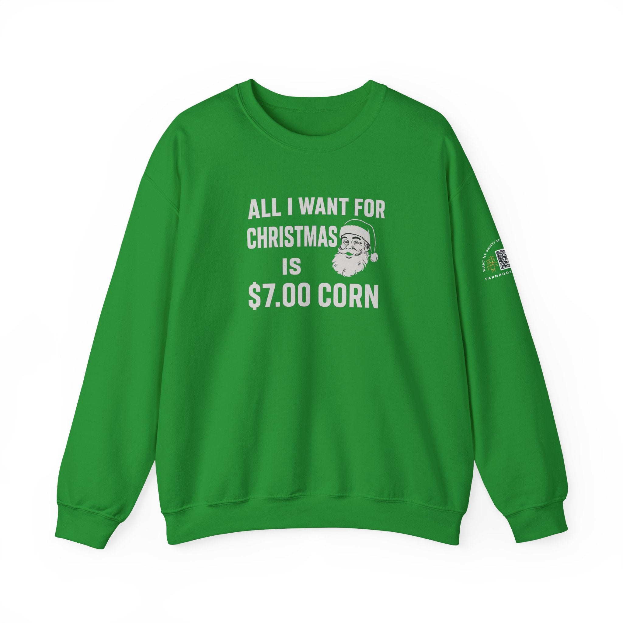 All I want for Christmas is $7 corn Funny Farming Christmas Sweatshirt, Harvest Ugly Sweater Gift, Unisex Heavy Blend Crewneck Pullover, $7 Corn Design