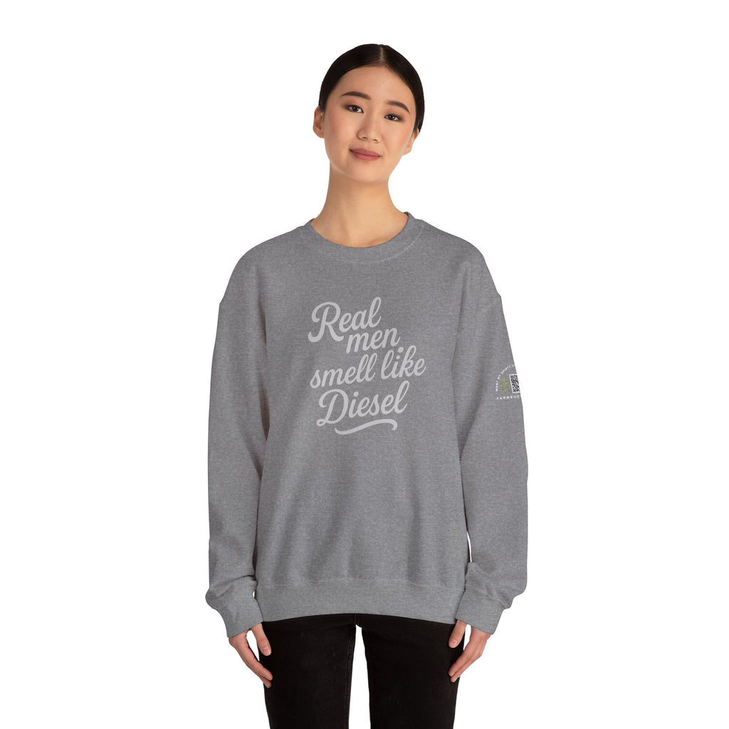 Real men smell like diesel farm wife sweatshirt with QR code on sleeve
