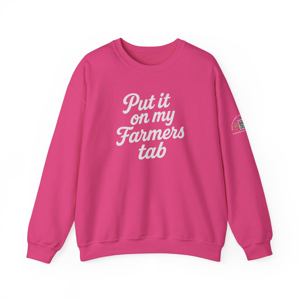 Put it on my farmers tab farm wife sweatshirt with QR code on sleeve