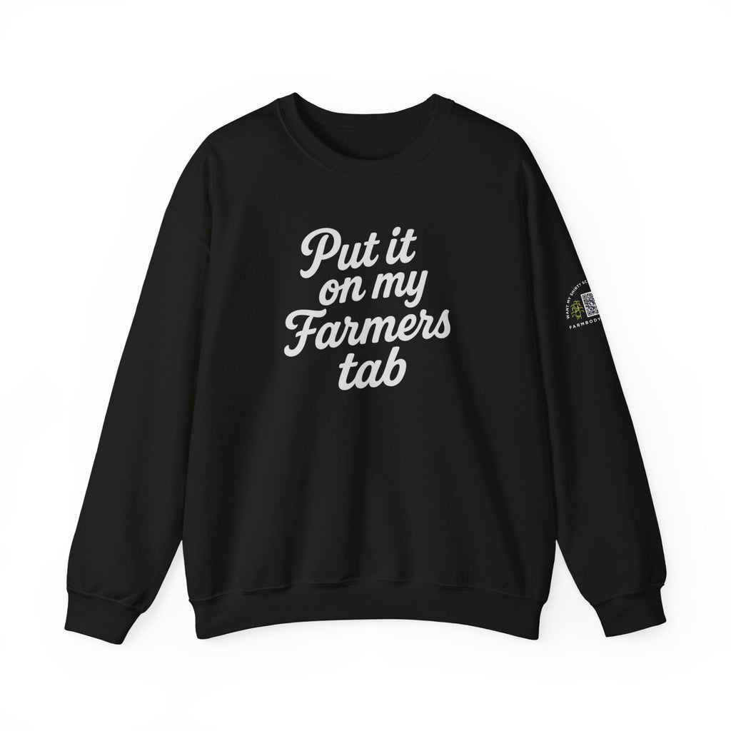 Put it on my farmers tab farm wife sweatshirt with QR code on sleeve