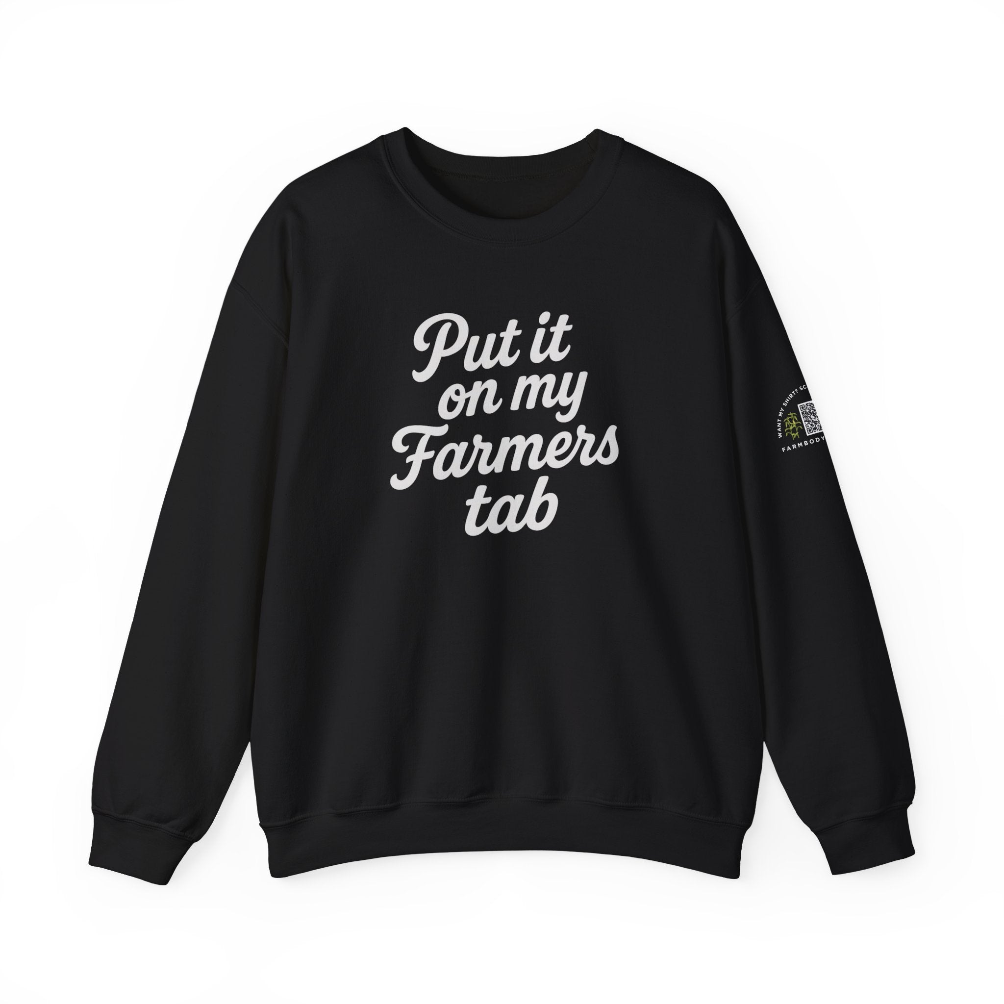 Put it on my farmers tab farm wife sweatshirt with QR code on sleeve