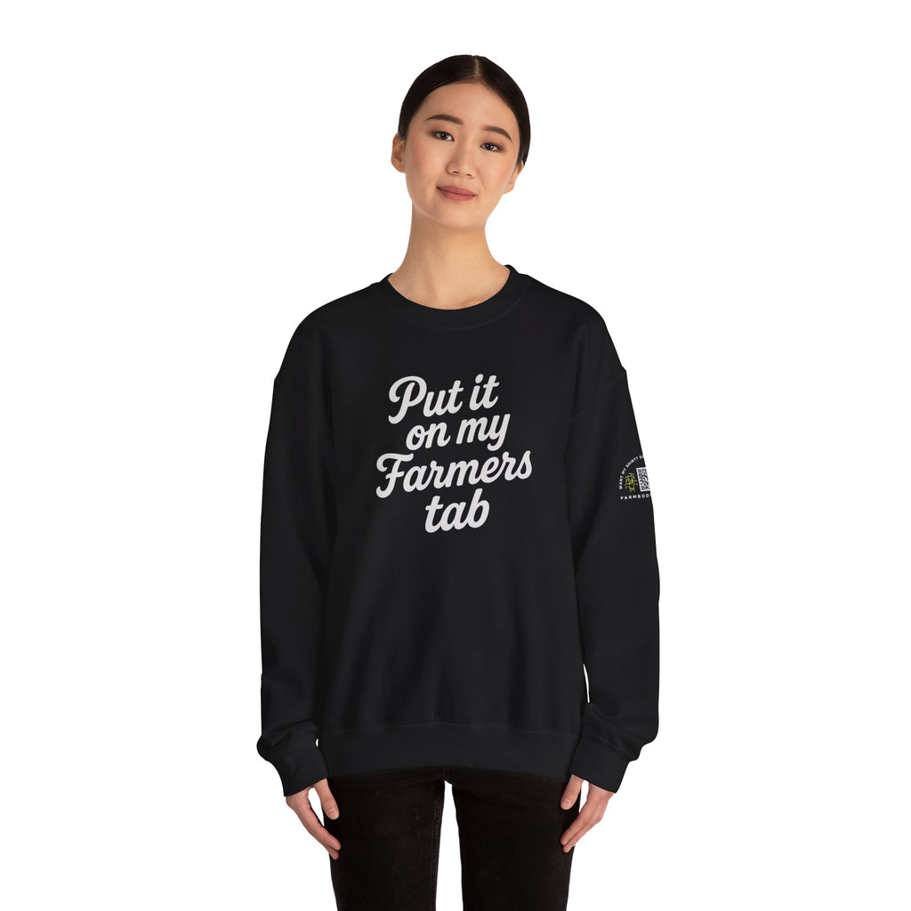 Put it on my farmers tab farm wife sweatshirt with QR code on sleeve