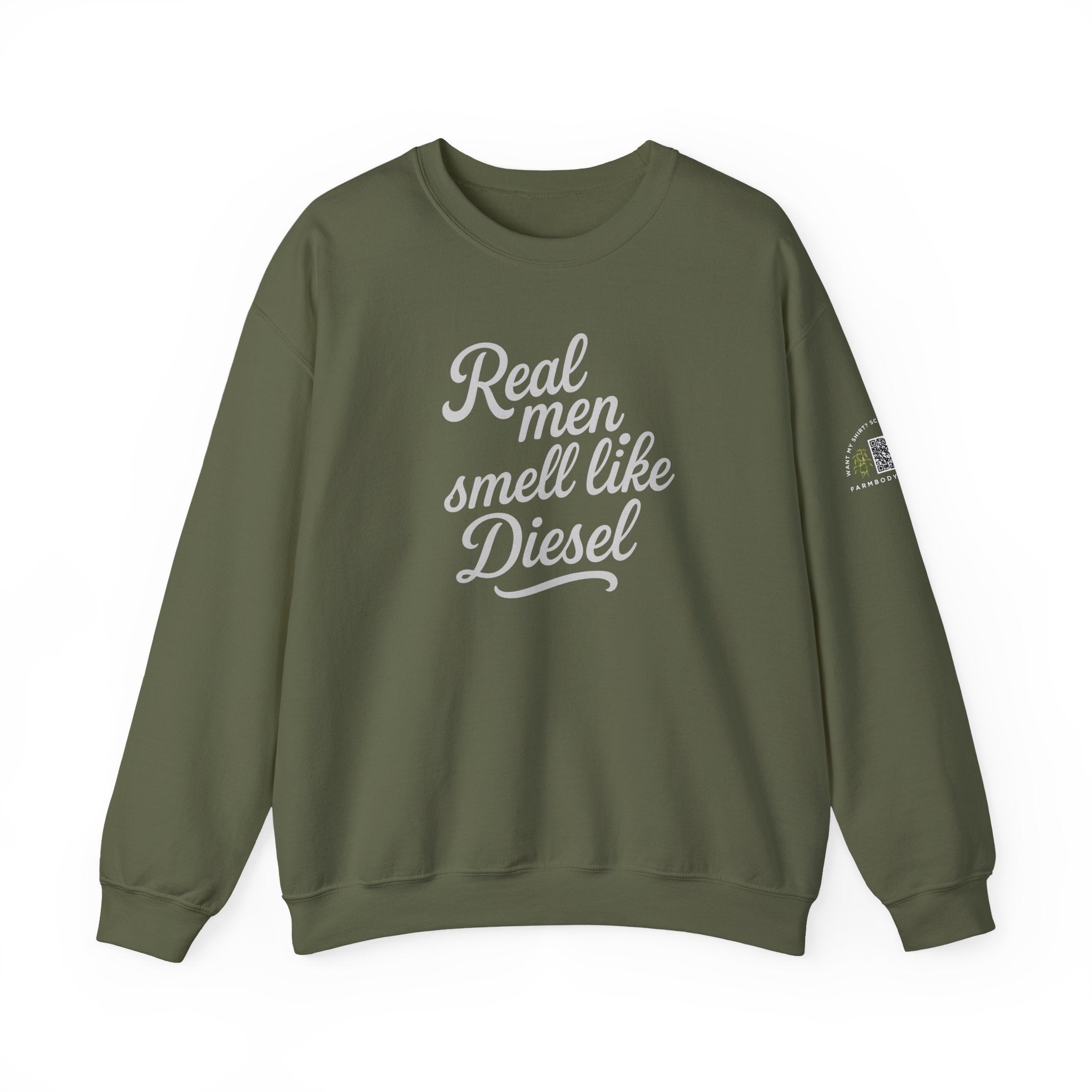 Real men smell like diesel farm wife sweatshirt with QR code on sleeve