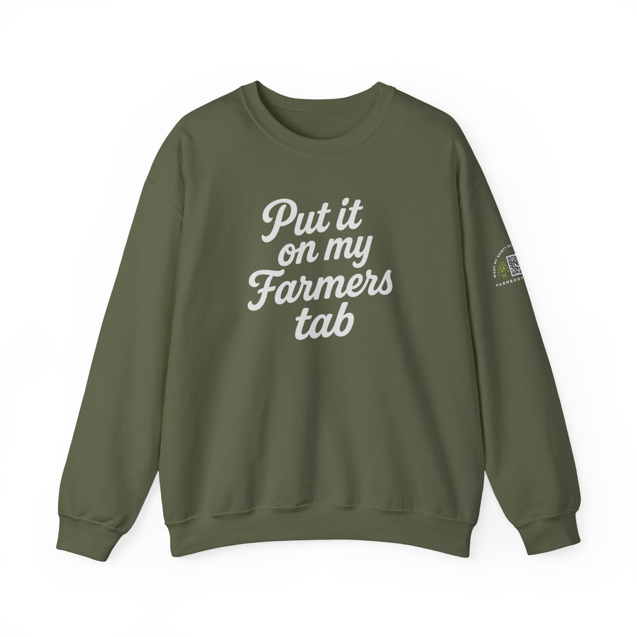 Put it on my farmers tab farm wife sweatshirt with QR code on sleeve
