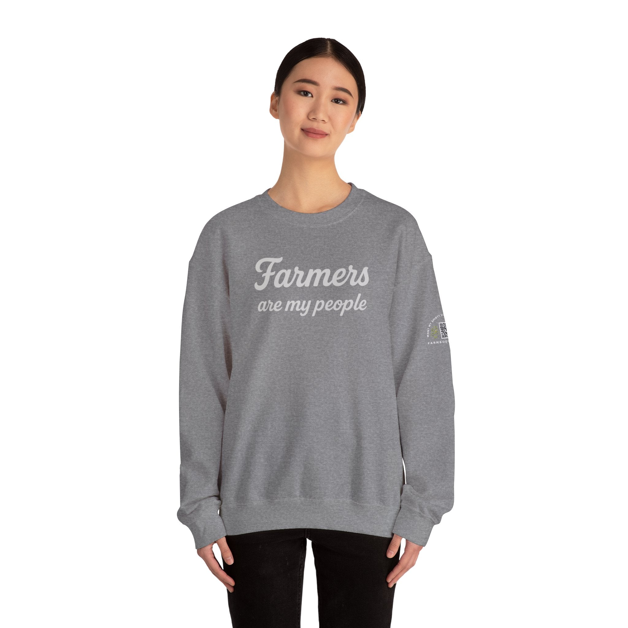 Farmers are my people farm wife sweatshirt with QR code on sleeve