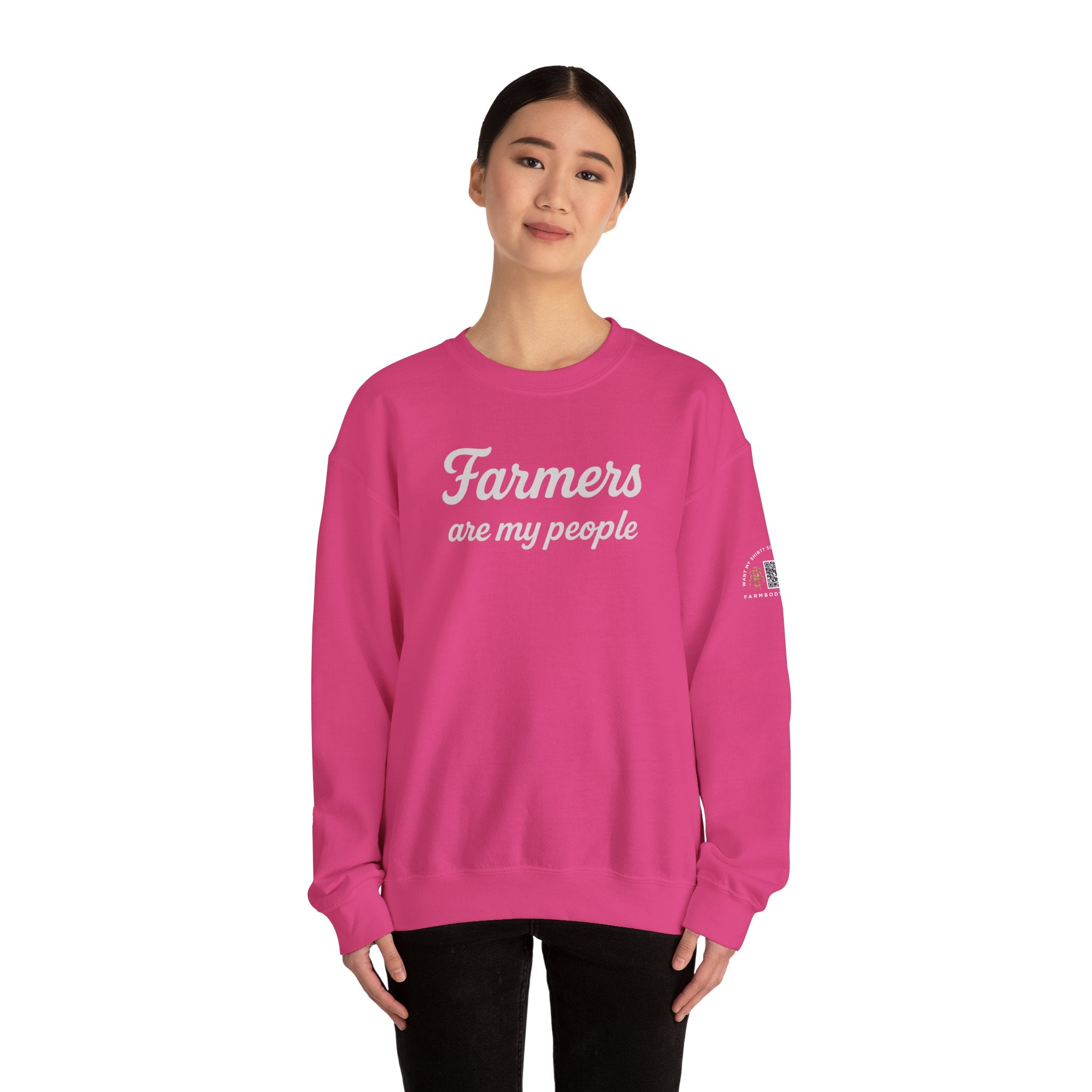 Farmers are my people farm wife sweatshirt with QR code on sleeve