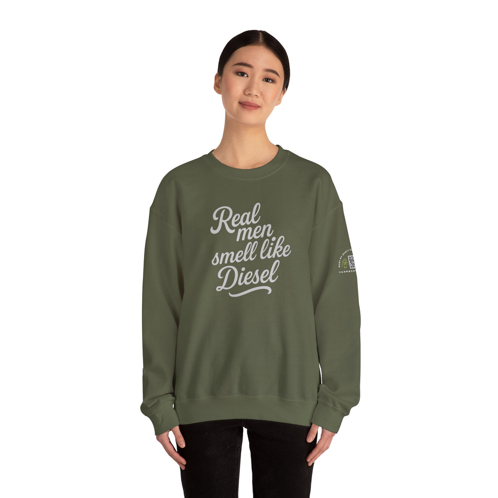 Real men smell like diesel farm wife sweatshirt with QR code on sleeve