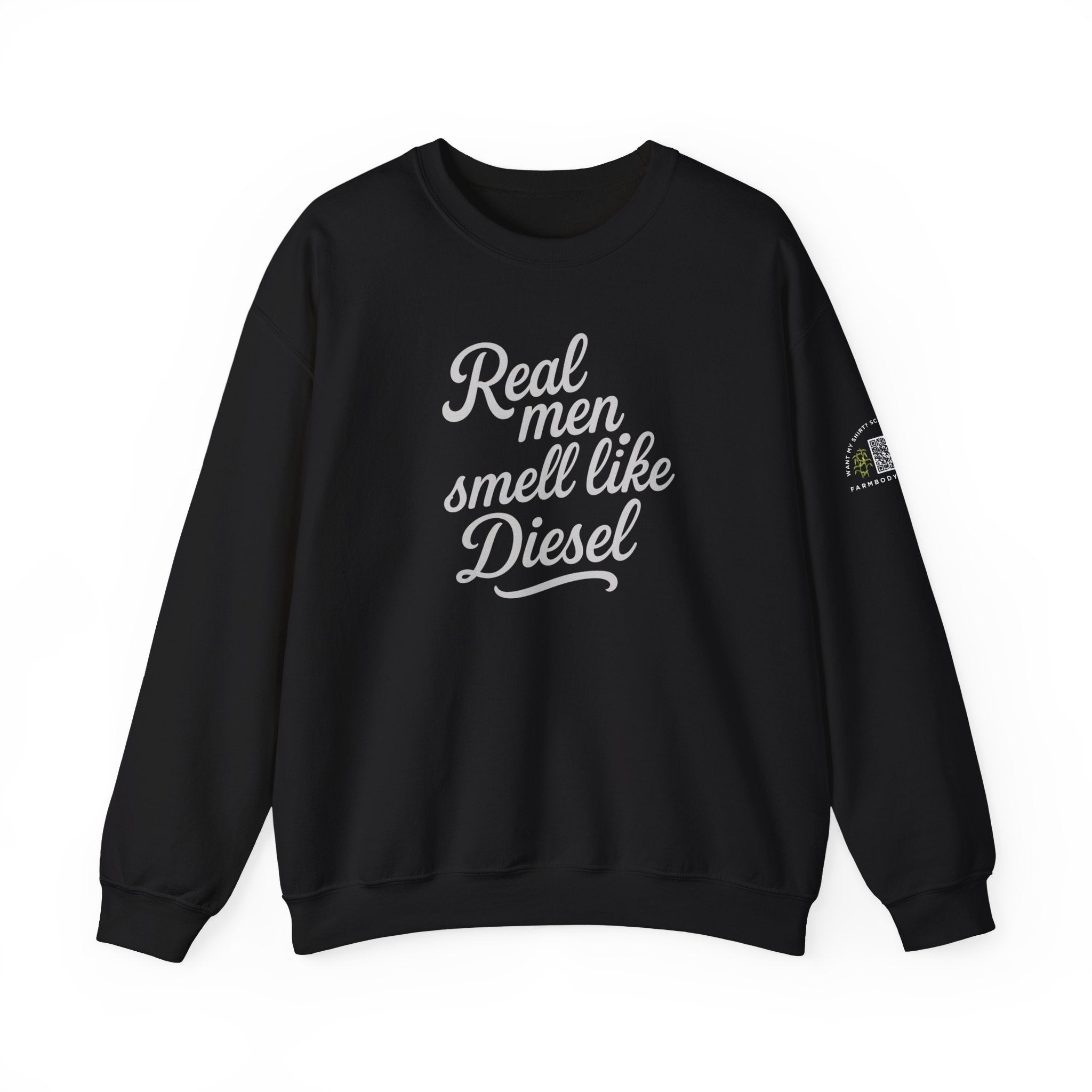Real men smell like diesel farm wife sweatshirt with QR code on sleeve